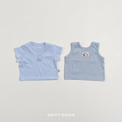 Oottbebe02｜(0m-12m  1y-7y)  素色上衣+條紋背心（兩件組）12