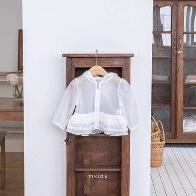 M-KIDS13｜(65-115cm) 荷葉滾邊連帽拉線外套1