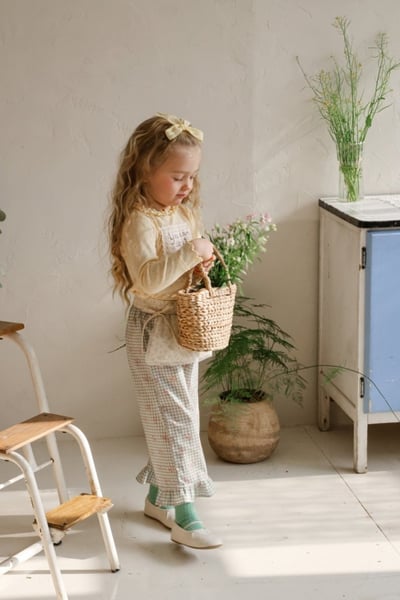 FLO36｜(75-140) 3色法式圍裙碎花荷葉長褲5