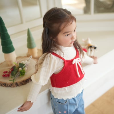 neneru31｜(90cm-115cm) 2色蝴蝶結荷葉小背心13