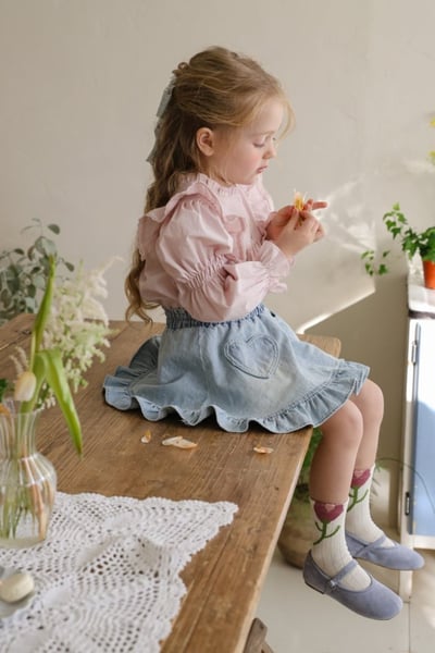 FLO20｜(75-140) 2色荷葉滾邊飛袖襯衫3