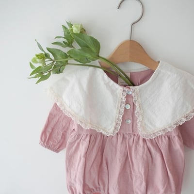 LEMONADE43｜(55cm-85cm) 3色蕾絲花邊翻領包屁衣含帽子7