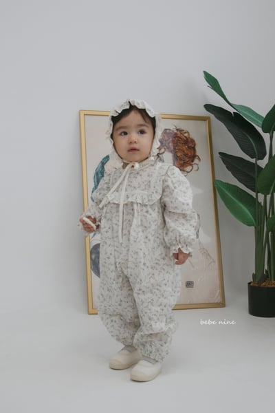 bebe nine23 (65-85) 2色荷葉滾邊領碎花連身衣3