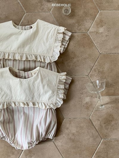Bebe holic20｜(3m-18m) 翻領條紋連身服3