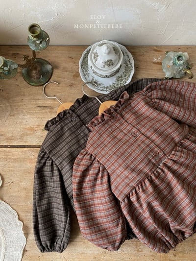 Monpetitbebe02｜(6m-18m) 荷葉立領格紋包屁衣7