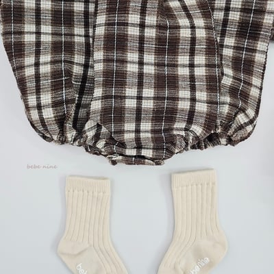 bebe nine12 (55cm-75cm) 2色荷葉立領格紋包屁衣14