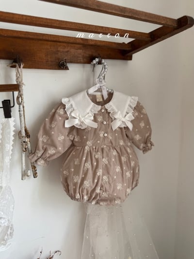 Marron30｜(3m-18m) 蝴蝶結緞帶翻領雛菊包屁衣17