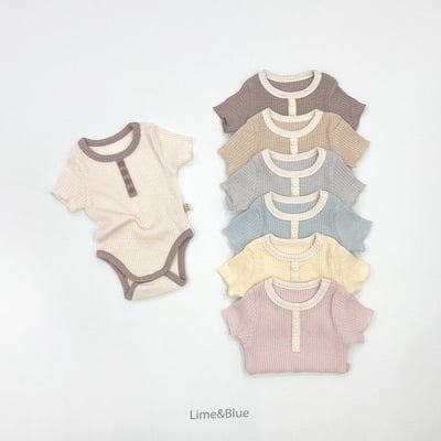 LIME&BLUE04｜(55-80cm)  素色鈕釦包屁衣2