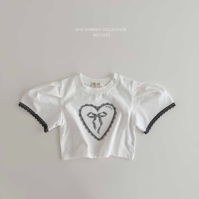 Melikey02｜(75-125cm) 蕾絲滾邊袖愛心短版上衣4