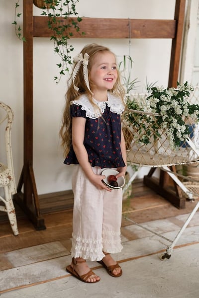 FLO39｜(75-140) 蕾絲翻領碎花公主袖上衣7