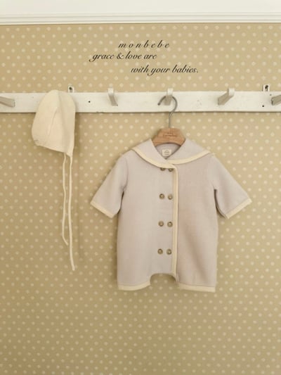 MONBEBE29｜(3m-24m) 滾邊排扣翻領連身衣5