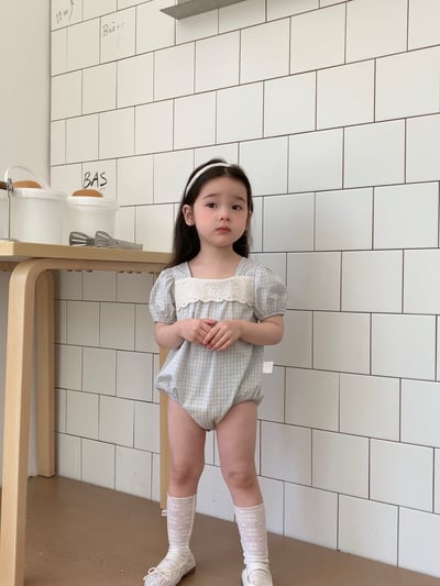 JE45｜(66-120cm) 水藍格紋包屁衣/洋裝5