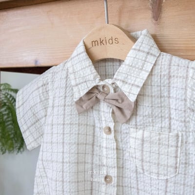 M-KIDS43｜(65-80cm) 格紋領帶有領包屁衣4