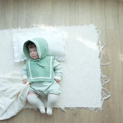 LEMONADE28｜(55cm-85cm) 2色條紋棉質包屁衣含帽子圍兜12