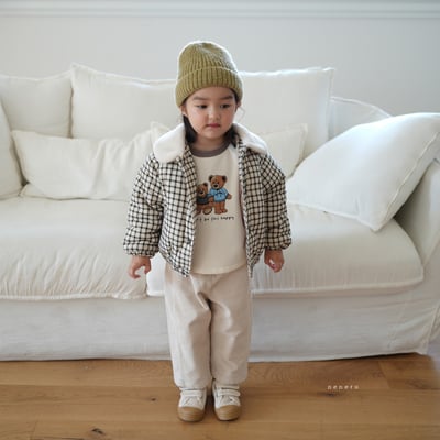 neneru23｜(70cm-125cm) 1色刷毛領格紋夾層棉外套10