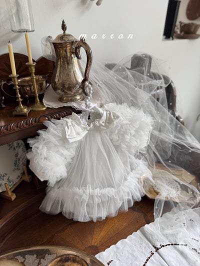 Marron31｜(3m-18m) 薄紗滾邊蓬蓬袖洋包屁衣15