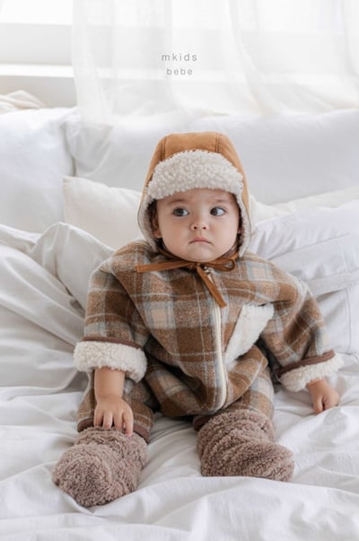 M-KIDS08｜(65-80cm) 1色刷毛格紋拉鍊連身衣2