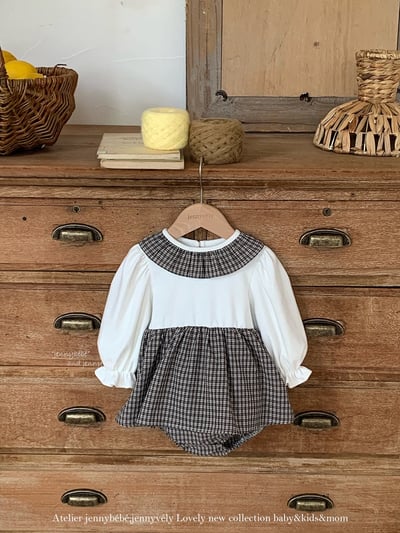 JE583｜(66-90cm) 格紋蝴蝶結綁帶包屁衣2