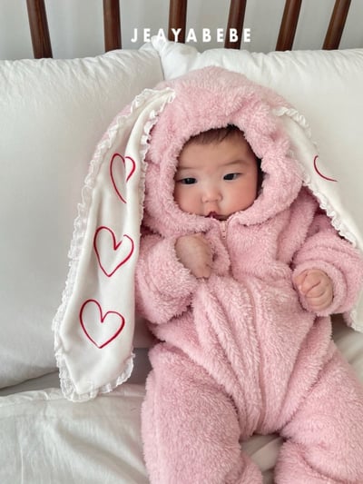 JEAYA07｜(3m-12m) 2色刷毛愛心兔耳連身衣11