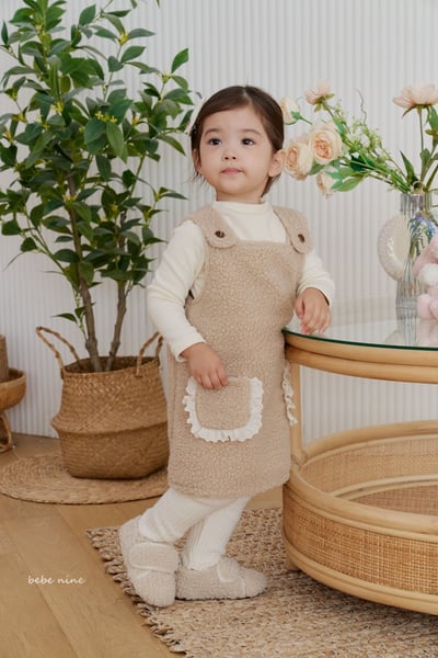 bebe nine38 (65cm-115cm) 2色蕾絲邊口袋吊帶洋裝7