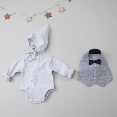 LEMONADE54｜(55cm-85cm) 2色紳士背心包屁衣含帽子7