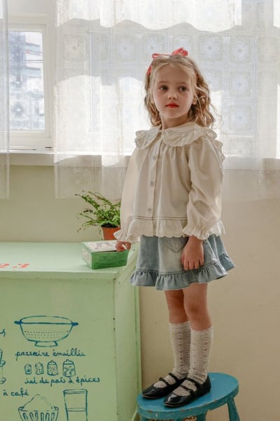 FLO21｜(75-140) 2色愛心荷葉牛仔裙4