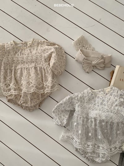 Bebe holic44｜(3m-18m) 碎花蕾絲裙包屁衣1