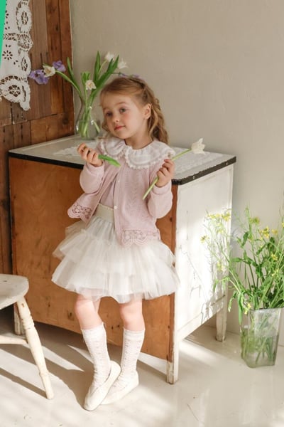 FLO54｜(75-140) 2色針織蕾絲滾邊開襟外套8