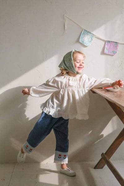 FLO47｜(75-140) 2色鬱金香蕾絲邊牛仔褲5