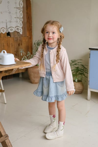 FLO21｜(75-140) 2色愛心荷葉牛仔裙11