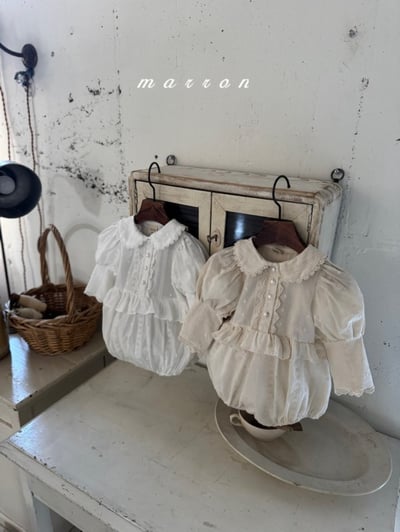 Marron61｜(3m-18m) 蕾絲公主袖包屁衣8