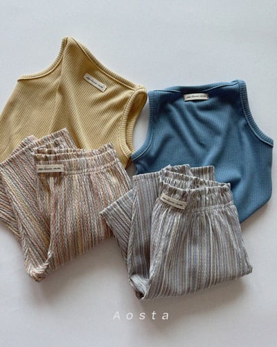 AOSTA56｜(6m-5y) 2款亞麻小標線條褲6