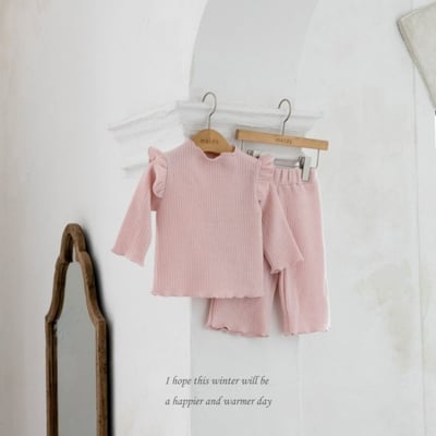 M-KIDS36｜(65-115cm) 2色磨毛荷葉捲邊套裝3