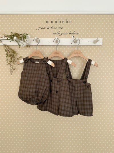 MONBEBE32｜(1y-8y) 排釦格紋吊帶褲3