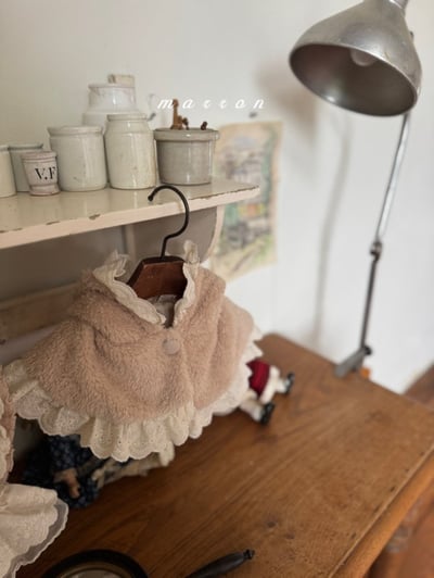 Marron 10｜(1y-6y) 刷毛蕾絲荷葉連帽斗篷2