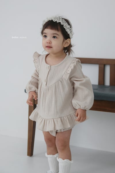 bebe nine12 (65-90) 2色荷葉棉麻包屁套裝4