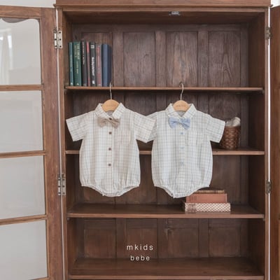 M-KIDS43｜(65-80cm) 格紋領帶有領包屁衣6