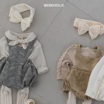 Bebe holic11｜(3m-18m) 燈芯絨花紋吊帶包屁衣15