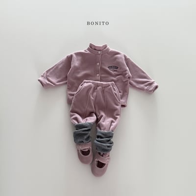 Bonito17｜(75cm-125cm) 磨毛開襟外套壓紋束口褲套裝13