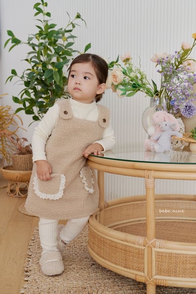 bebe nine38 (65cm-115cm) 2色蕾絲邊口袋吊帶洋裝6