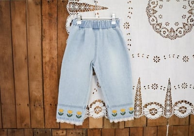 FLO47｜(75-140) 2色鬱金香蕾絲邊牛仔褲22