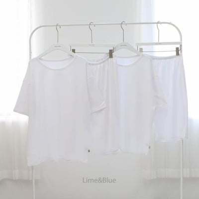 LIME&BLUE30｜(55-118cm MOM-DAD)  透氣素色親子套裝7