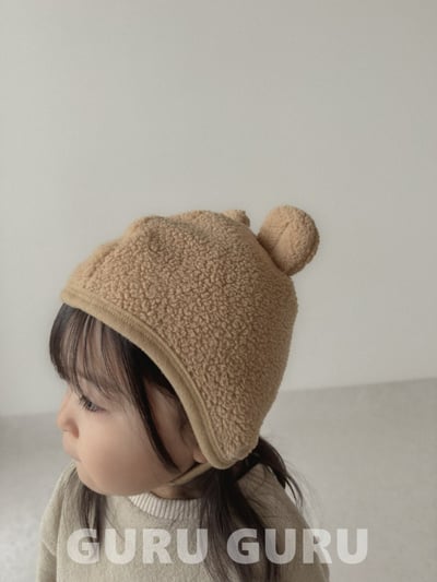 GURU GURU08｜(6m-24m) 3色小熊刷毛綁帶帽12