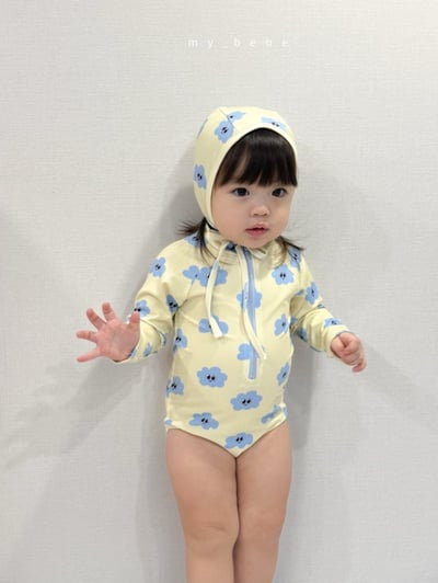 my_bebe01｜(75-105cm) 拉鍊防曬泳衣含泳帽12