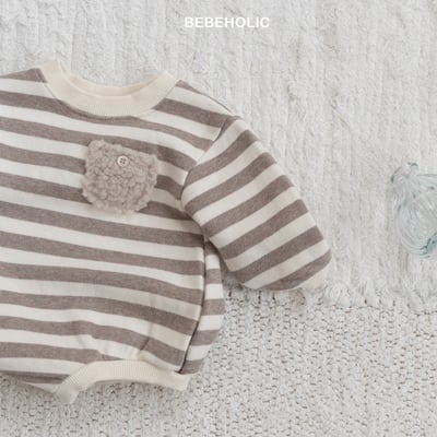 Bebe holic50｜(3m-18m) 口袋條紋內刷毛包屁衣8