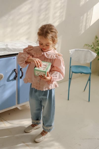 FLO14｜(75-140) 2色蕾絲波點反摺牛仔褲16