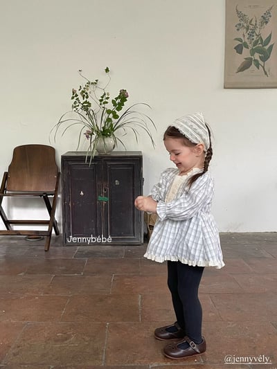 JE547｜(66-90cm) 藍色格紋花邊包屁衣13