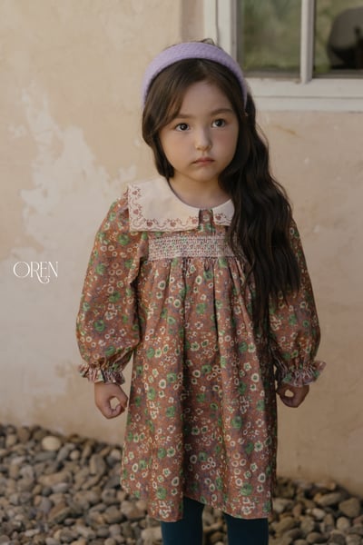 OREN07｜(85-120cm) 方領碎花燈心絨洋裝14