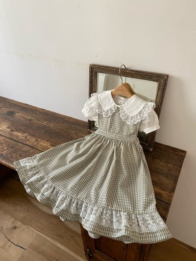Anne Shirley18｜(1y-5y) 1色格紋蕾絲邊洋裝2
