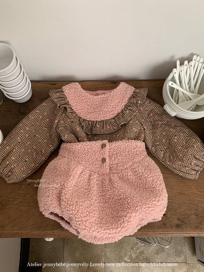 JE 642｜(80-110cm)  絨毛小碎花包屁裝4